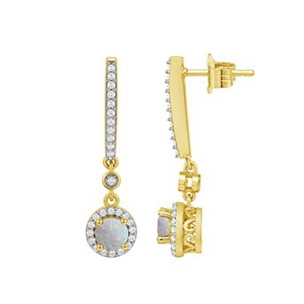 Jewelexcess 14k Gold over Sterling Silver Gemstone & Lab-Created White Sapphire Drop Earrings