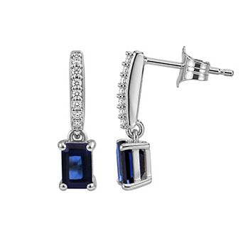 Jewelexcess Sterling Silver Lab-Created Sapphire & Lab-Created White Sapphire Drop Earrings