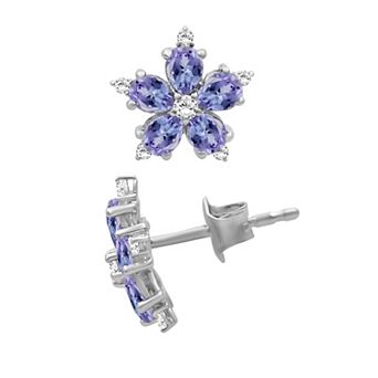 Jewelexcess Sterling Silver Tanzanite & Lab-Created White Sapphire Earrings