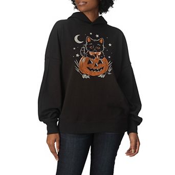 Women's Halloween Kitten Oversized Fleece Hoodie Sweatshirt