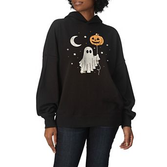Women's Ghost & Pumpkin Balloon Oversized Fleece Hoodie Sweatshirt