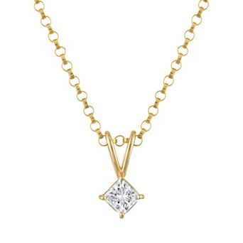 Junior Jewels Kids 14k Gold 1/4 Carat T.W. Lab-Grown Diamond Princess-Cut Pendant Necklace