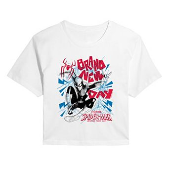 Juniors' Marvel Spider-Man Brand New Day Web Action Cropped Tee
