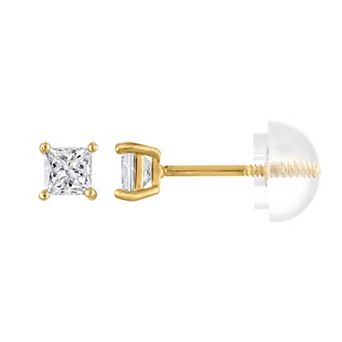 Junior Jewels Kids 14k Gold 1/4 Carat T.W. Lab-Grown Diamond Princess-Cut Stud Earrings