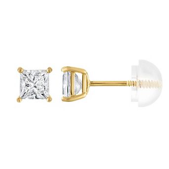 Junior Jewels Kids 14k Gold 1/2 Carat T.W. Lab-Grown Diamond Princess-Cut Stud Earrings
