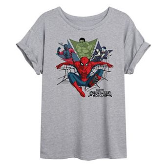 Juniors' Marvel Spider-Man Brand New Day Crew Collage Oversized Tee