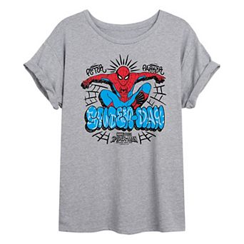 Juniors' Marvel Spider-Man Brand New Day Graffiti Oversized Tee