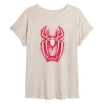 Juniors' Marvel Spider-Man Brand New Day Spray Symbol Oversized Tee