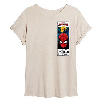 Juniors' Marvel Spider-Man Brand New Day Tag Box Oversized Tee
