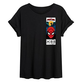 Juniors' Marvel Spider-Man Brand New Day Tag Box Oversized Tee