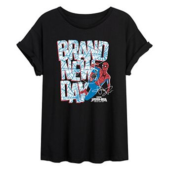 Juniors' Marvel Spider-Man Brand New Day Web Logo Oversized Tee