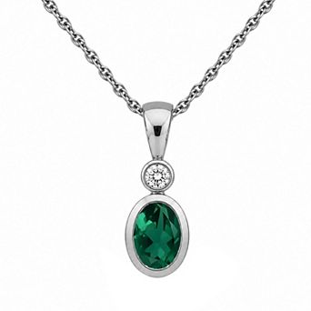 Jewelexcess Sterling Silver Oval Lab-Created Gemstone Pendant Necklace