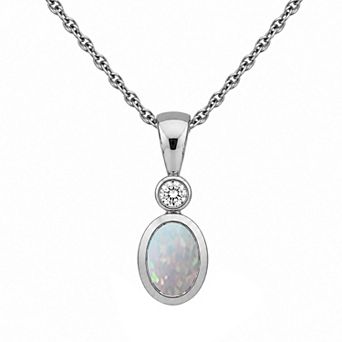 Jewelexcess Sterling Silver Oval Lab-Created Gemstone Pendant Necklace