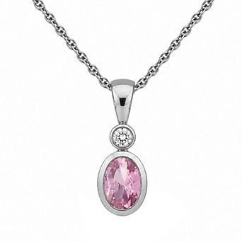 Jewelexcess Sterling Silver Oval Lab-Created Gemstone Pendant Necklace