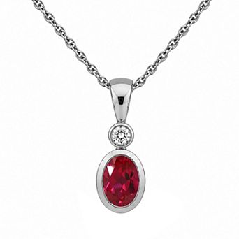 Jewelexcess Sterling Silver Oval Lab-Created Gemstone Pendant Necklace