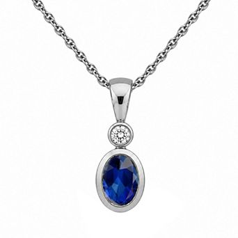 Jewelexcess Sterling Silver Oval Lab-Created Gemstone Pendant Necklace