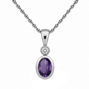 Jewelexcess Sterling Silver Oval Lab-Created Gemstone Pendant Necklace