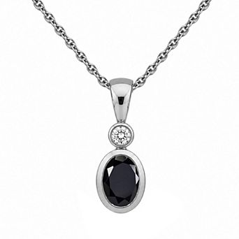 Jewelexcess Sterling Silver Oval Lab-Created Gemstone Pendant Necklace