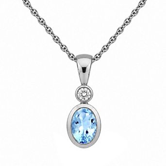 Jewelexcess Sterling Silver Oval Lab-Created Gemstone Pendant Necklace