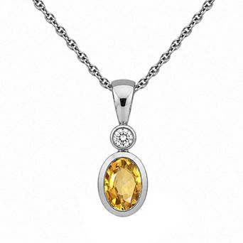 Jewelexcess Sterling Silver Oval Lab-Created Gemstone Pendant Necklace
