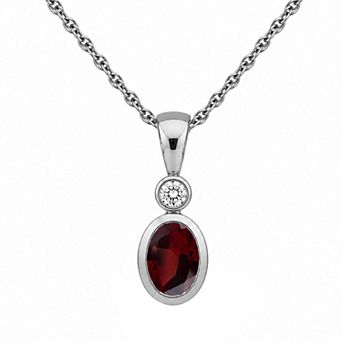 Jewelexcess Sterling Silver Oval Lab-Created Gemstone Pendant Necklace