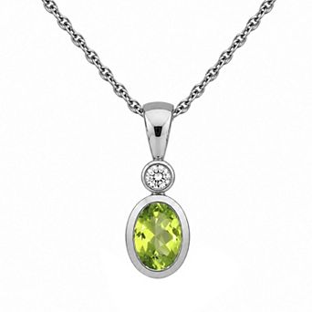 Jewelexcess Sterling Silver Oval Lab-Created Gemstone Pendant Necklace