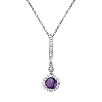 Jewelexcess Sterling Silver Lab-Created Gemstone Halo Drop Pendant Necklace