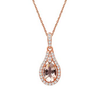 Jewelexcess Rose Gold Tone 1/6 Carat T.W. Lab Grown Diamond & Gemstone Pendant Necklace