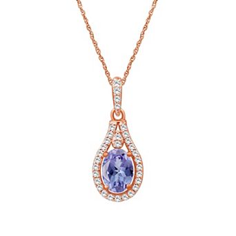 Jewelexcess Rose Gold Tone 1/6 Carat T.W. Lab Grown Diamond & Gemstone Pendant Necklace