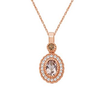 Jewelexcess Rose Gold Tone 1/6 Carat T.W. Lab Grown Diamond & Gemstone Pendant Necklace