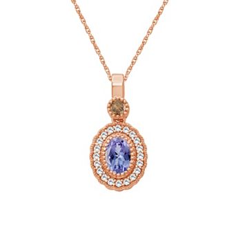 Jewelexcess Rose Gold Tone 1/6 Carat T.W. Lab Grown Diamond & Gemstone Pendant Necklace