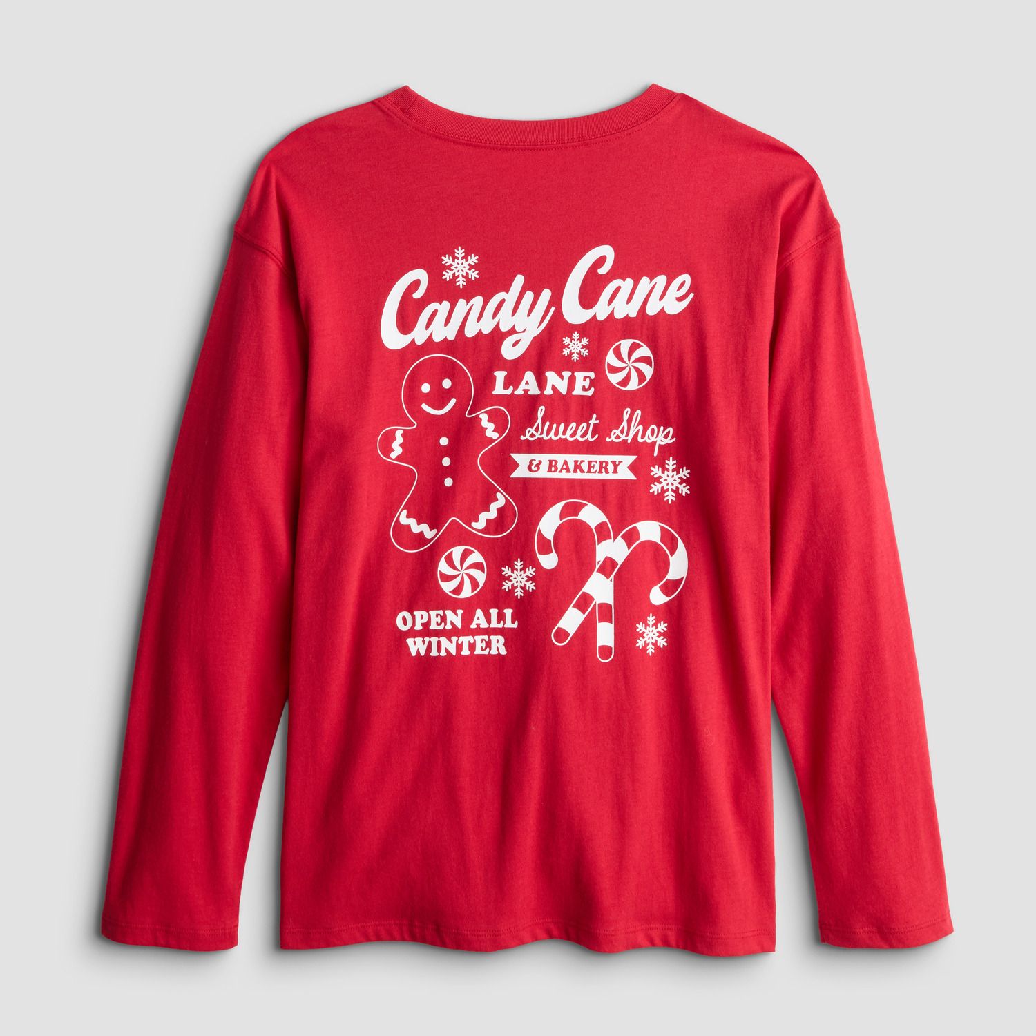 Футболка SO® Long Sleeve Oversized Holiday Graphic для девочек, цвет: Красный, вариант 1 — фото 1