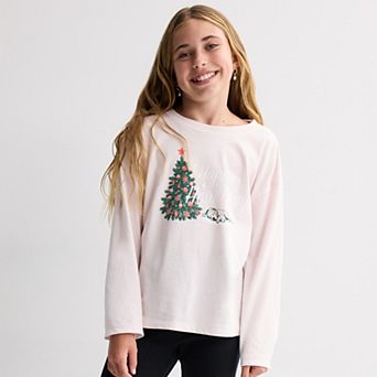 Girls 6-20 SO® Long Sleeve Oversized Holiday Graphic Tee in Regular & Plus Size