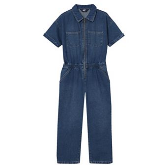 Girls 2-16 Lands' End Short Sleeve Denim Jumpsuit