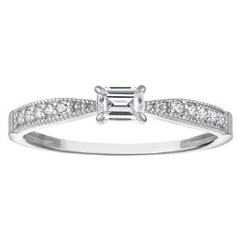 Lab Luxury Sterling Silver 1/3 Carat T.W. Lab-Grown Diamond Emerald-Cut Ring