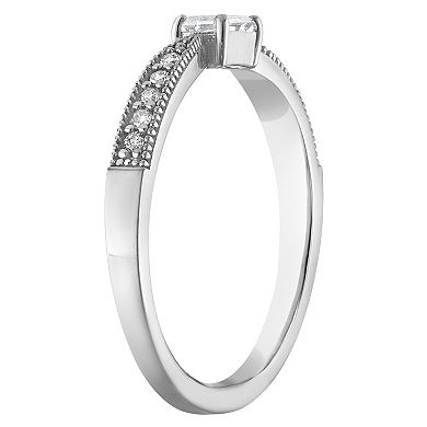 Lab Luxury Sterling Silver 1/3 Carat T.W. Lab-Grown Diamond Emerald-Cut Ring