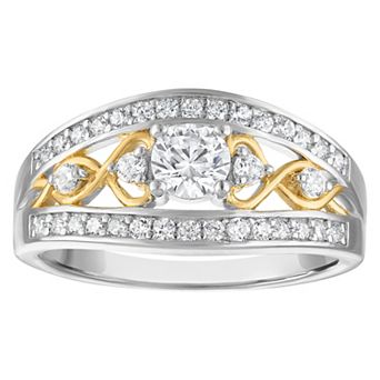 Lab Luxury Two Tone Sterling Silver 3/4 Carat T.W. Lab-Grown Diamond Ring