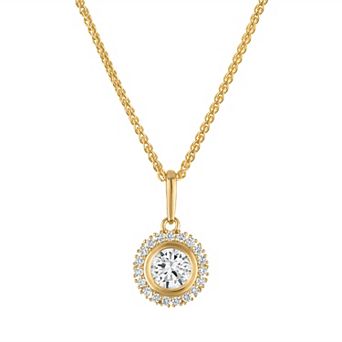 Lab Luxury 10k Gold 1/2 Carat T.W. Lab Grown Diamond Halo Pendant Necklace