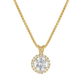 Lab Luxury 10k Gold 7/8 Carat T.W. Lab-Grown Diamond Halo Pendant Necklace