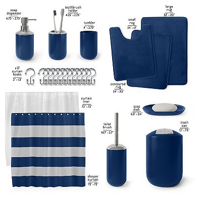 Clara Clark 23 Piece Complete Bathroom Accessories Kit with Shower Curtain Set and Bath Rug Set