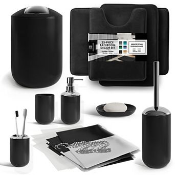 Clara Clark 23 pc Complete Bathroom Accessories Kit with Shower Curtain Set and Bath Rug Set