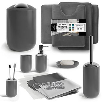Clara Clark 23 pc Complete Bathroom Accessories Kit with Shower Curtain Set and Bath Rug Set