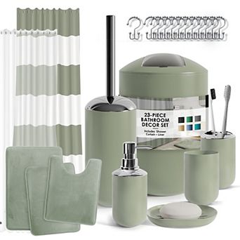 Clara Clark 23 pc Complete Bathroom Accessories Kit with Shower Curtain Set and Bath Rug Set