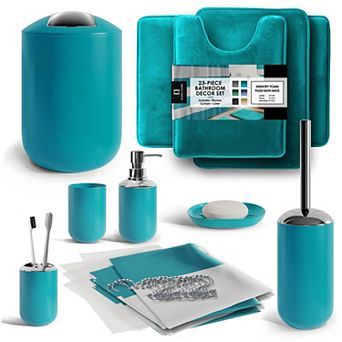 Clara Clark 23 pc Complete Bathroom Accessories Kit with Shower Curtain Set and Bath Rug Set