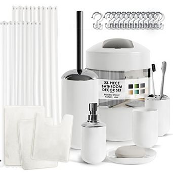 Clara Clark 23 pc Complete Bathroom Accessories Kit with Shower Curtain Set and Bath Rug Set