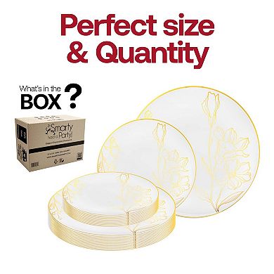 Floral Rim Round Disposable Plastic Dinnerware Set - 40 Sets