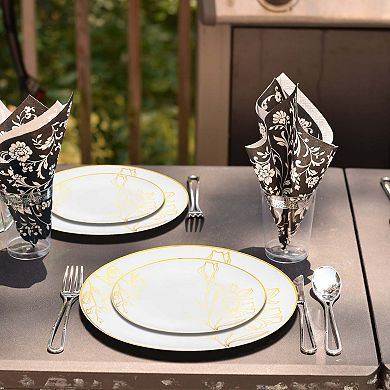 Floral Rim Round Disposable Plastic Dinnerware Set - 40 Sets