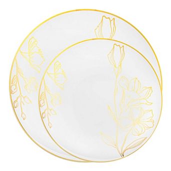 Floral Rim Round Disposable Plastic Dinnerware Set - 40 Sets