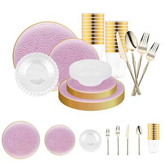 Luxury 60-Guest Gala Dinnerware Set - Plastic Tableware for Full Meal Service