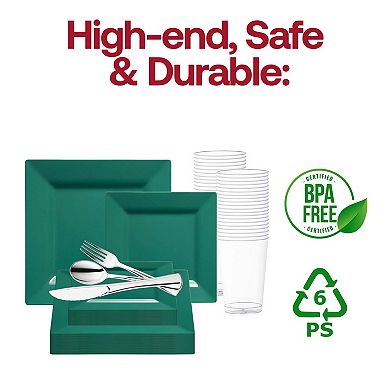 Premium Square Disposable Plastic Dinnerware Set - 30 Guest Service